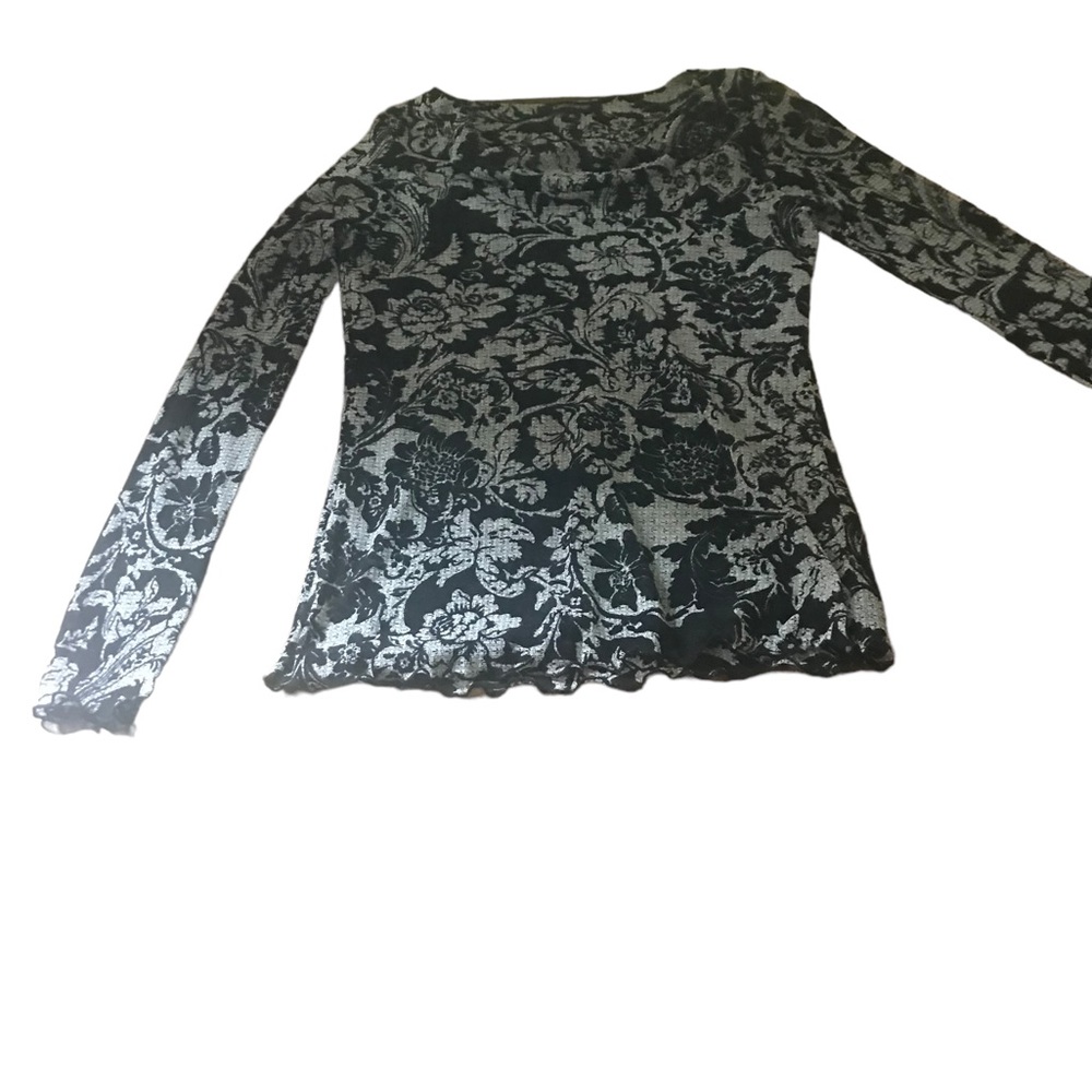 Karen Kane cowl neck top.  Sheer black and white stretch fabric. Size XL